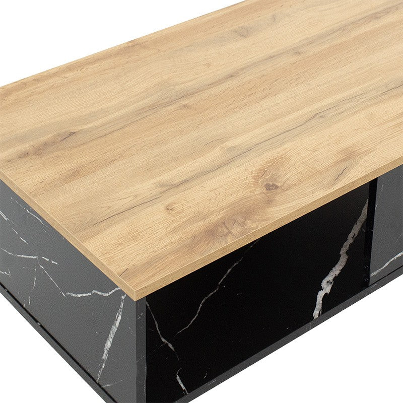 Table basse marbre bois sonoma noir 90x54x37,5cm