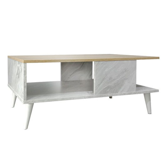 Table basse marbre  bois sonoma blanc 90x54x37,5 cm
