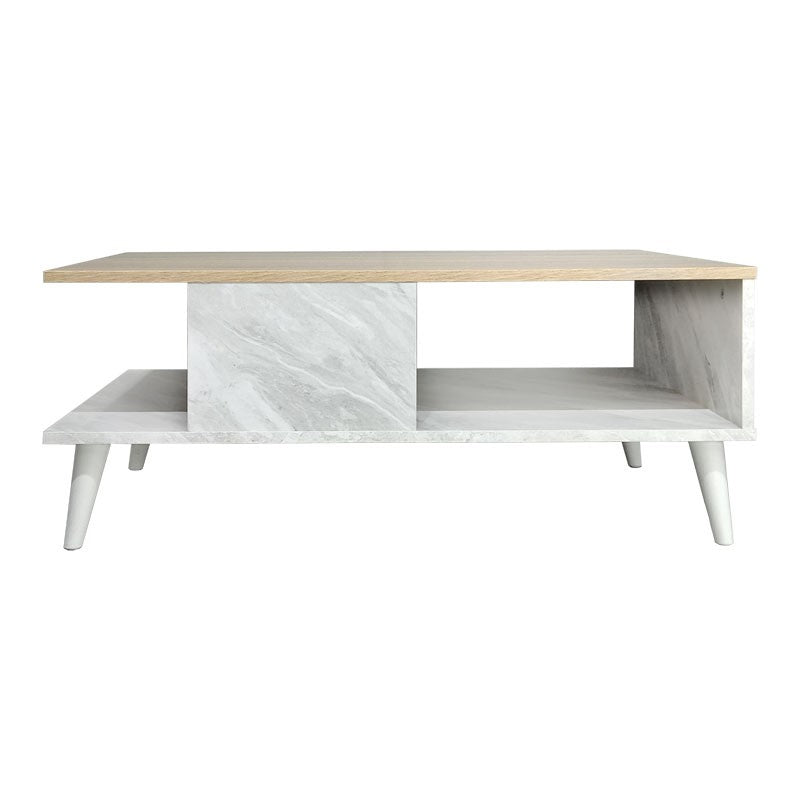 Table basse marbre  bois sonoma blanc 90x54x37,5 cm