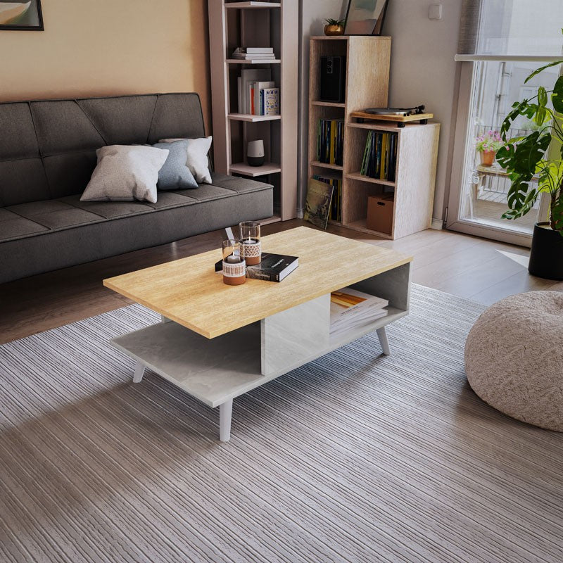 Table basse marbre  bois sonoma blanc 90x54x37,5 cm