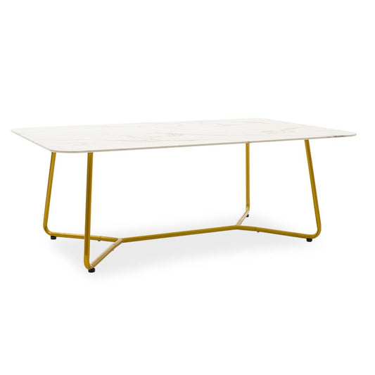 Table basse Paris en verre 8 mm motif marbre doré 120 x 80 x 45 cm