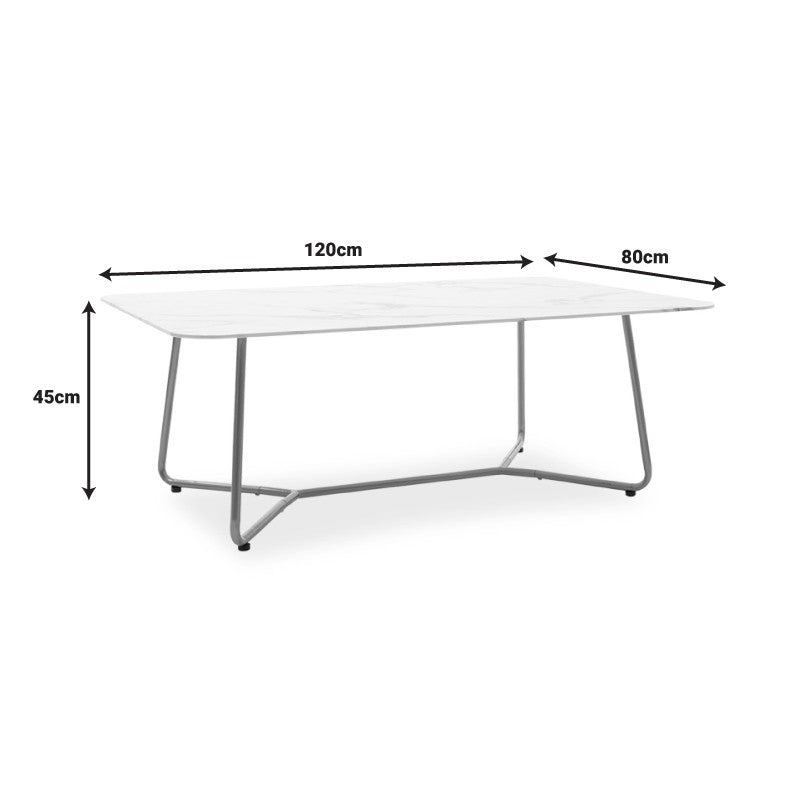 Table basse Paris en verre 8 mm motif marbre doré 120 x 80 x 45 cm
