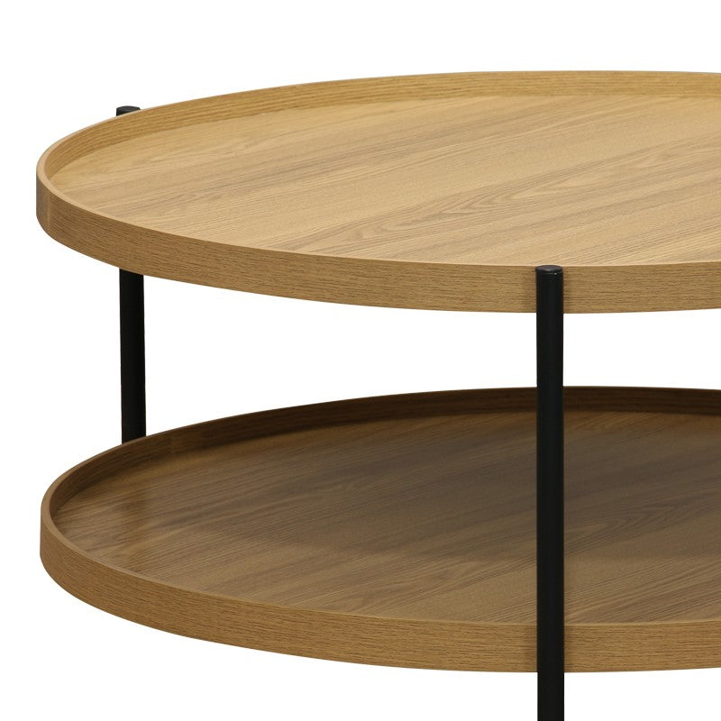 Table basse bois mdf naturel pied métal noir 80 x 40 cm