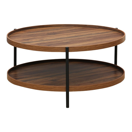 Table basse bois mdf noyer pied métal noir 80 x 40 cm