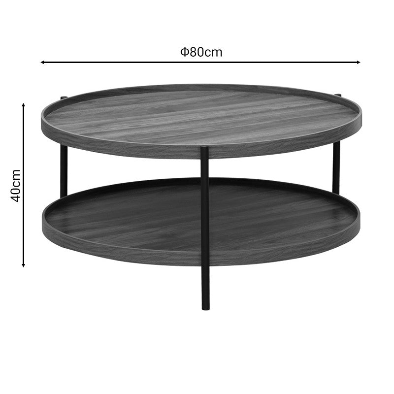 Table basse bois mdf noyer pied métal noir 80 x 40 cm