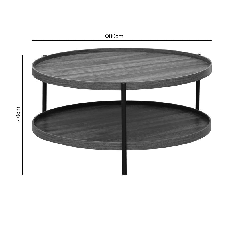 Table basse bois mdf noyer pied métal noir 80 x 40 cm