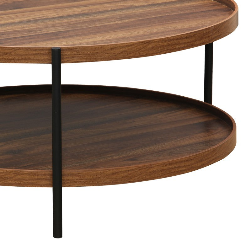 Table basse bois mdf noyer pied métal noir 80 x 40 cm