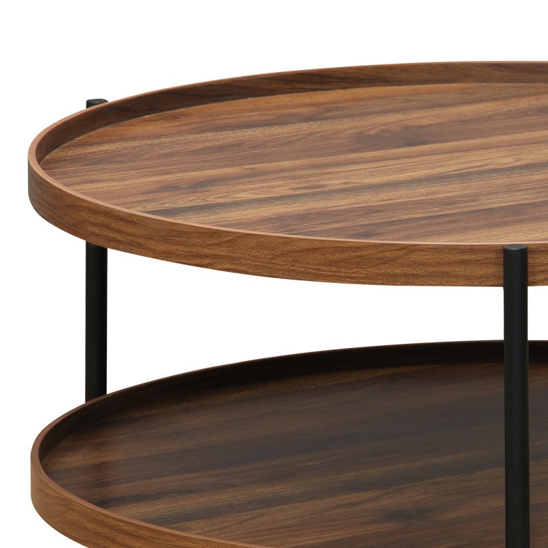 Table basse bois mdf noyer pied métal noir 80 x 40 cm