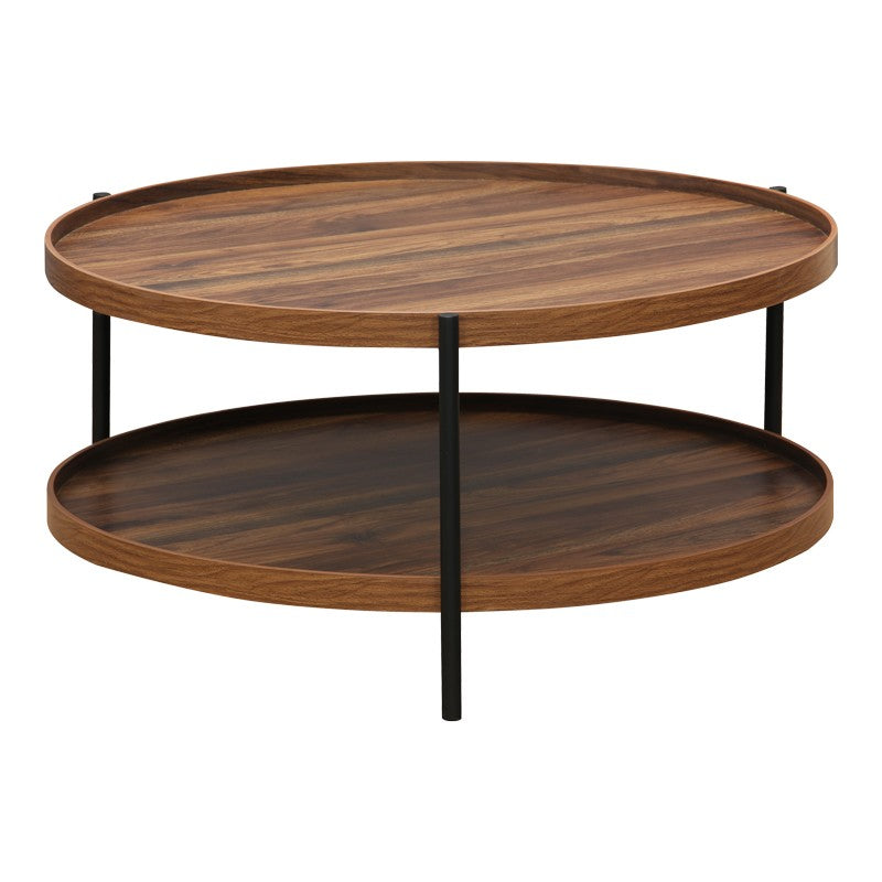 Table basse bois mdf noyer pied métal noir 80 x 40 cm