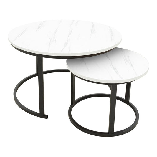 Lot de 2 Table basse  mdf aspect marbre blanc 80x80x45 cm