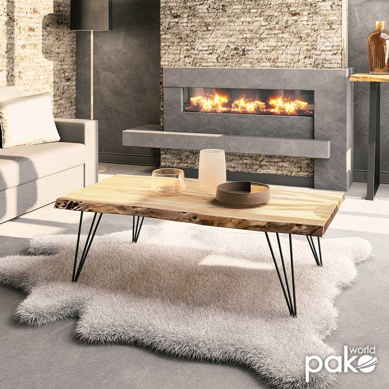 Table basse Rich en bois massif 4 cm naturel - pied noir 130 x 69 x 46 cm