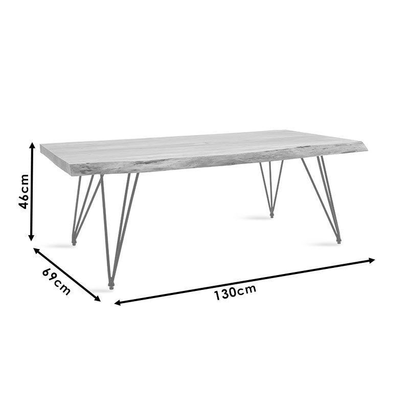 Table basse Rich en bois massif 4 cm naturel - pied noir 130 x 69 x 46 cm