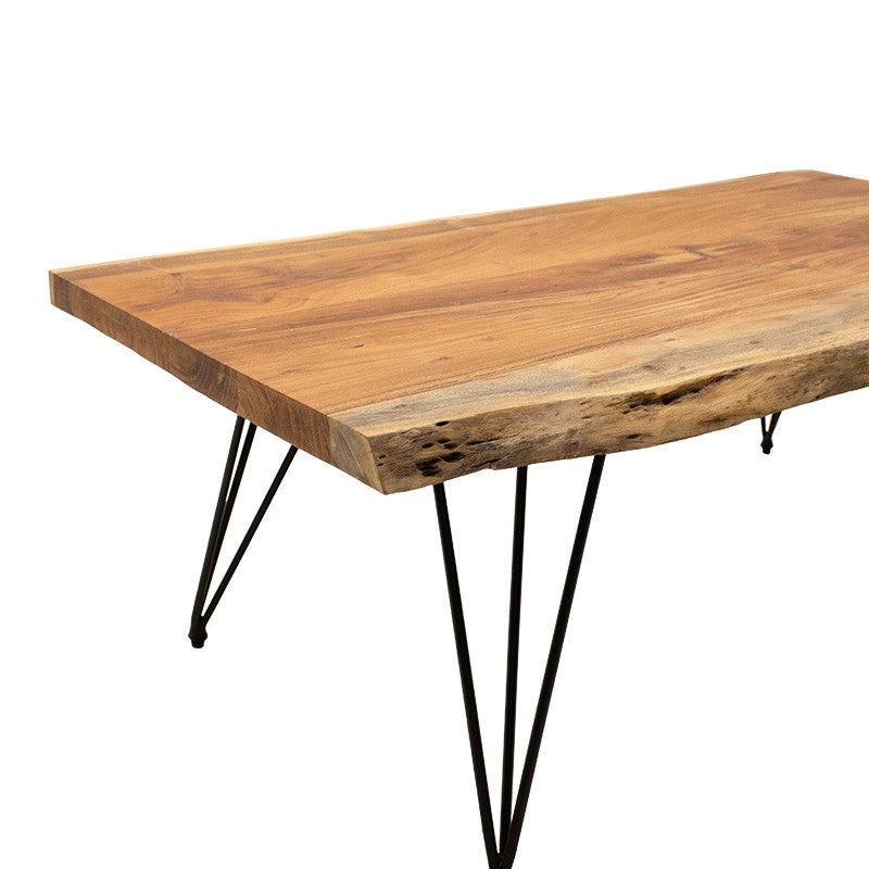 Table basse Rich en bois massif 4 cm naturel - pied noir 130 x 69 x 46 cm