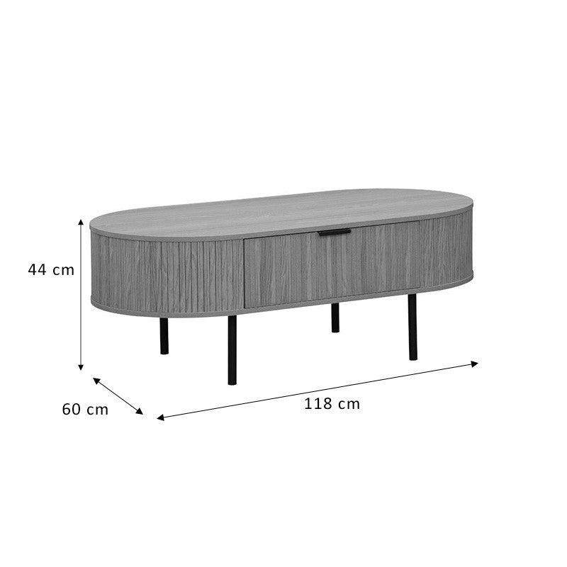 Table basse bois mdf naturel avec pieds en métal 118x60x44 cm