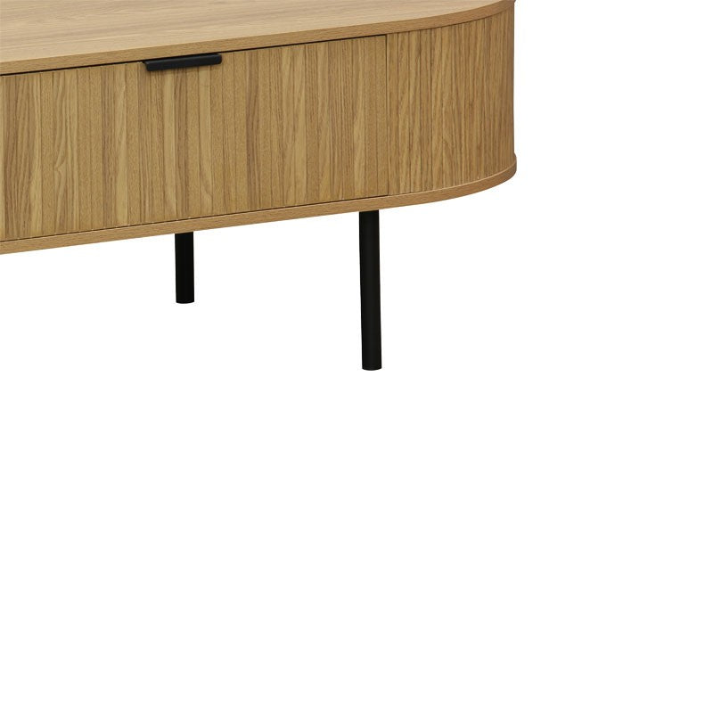 Table basse bois mdf naturel avec pieds en métal 118x60x44 cm