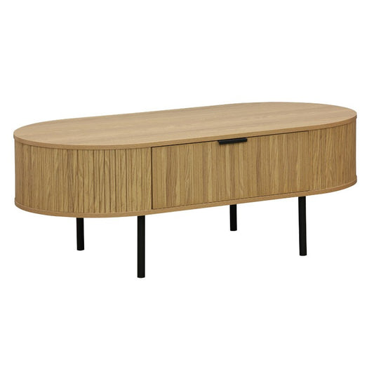 Table basse bois mdf naturel avec pieds en métal 118x60x44 cm