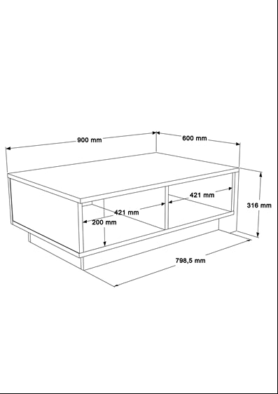 Table basse Thunder gris antique anthracite 90x60x31,5 cm