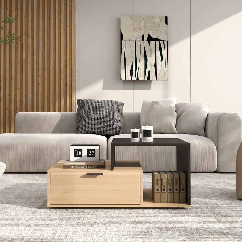 Table basse bois gris anthracite 1 tiroir 90x50x40 cm