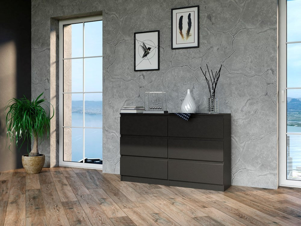 Commode IRINA 6 tiroirs 120 x75 x 30 cm Noir