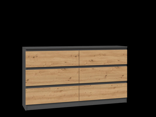 Commode IRINA 6 tiroirs 138 x75 x 40 cm Gris Bois