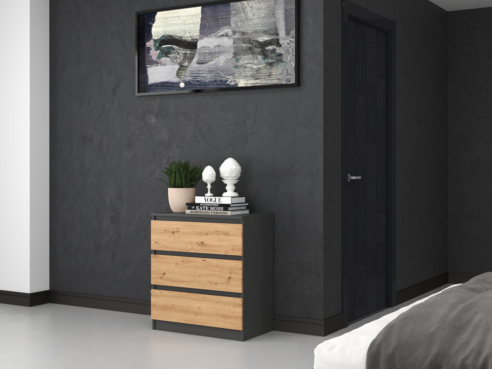 Commode 3 tiroirs 75x40x70 cm anthracite bois