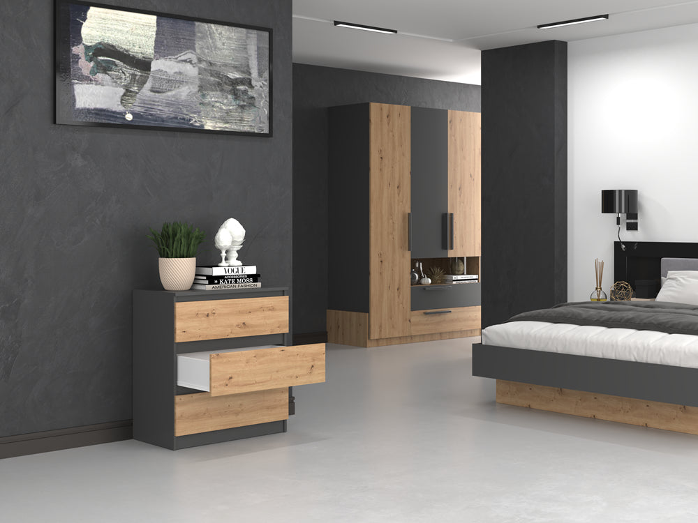 Commode 3 tiroirs 75x40x70 cm anthracite bois