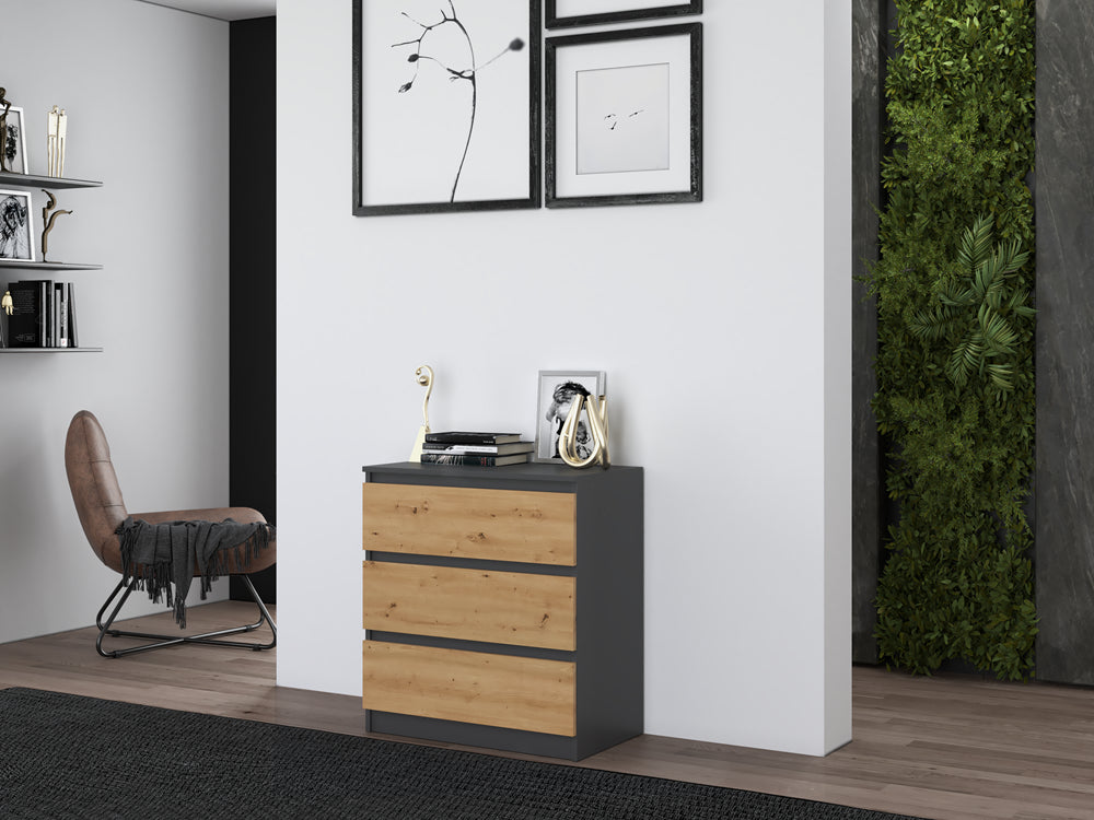 Commode 3 tiroirs 75x40x70 cm anthracite bois