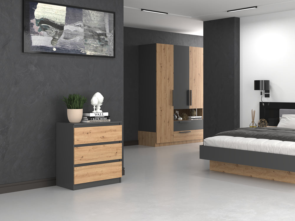 Commode 3 tiroirs 75x40x70 cm anthracite bois