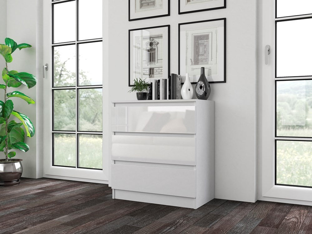 Commode 3 tiroirs 75x40x70 cm blanc brillant