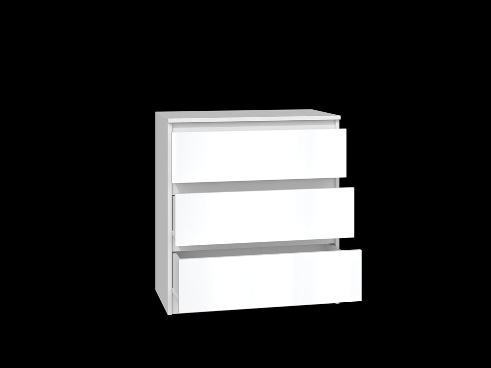 Commode 3 tiroirs 75x40x70 cm blanc brillant