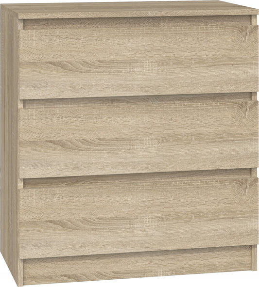 Commode 3 tiroirs 75x40x70 cm bois clair