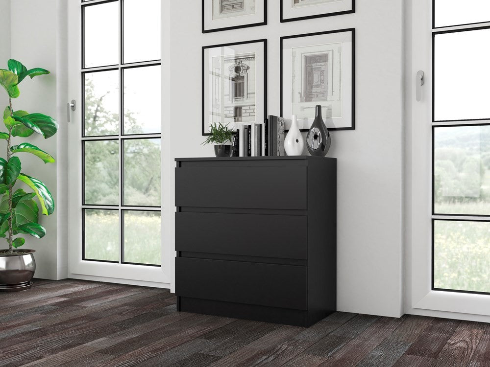 Commode 3 tiroirs 75x40x70 cm noir