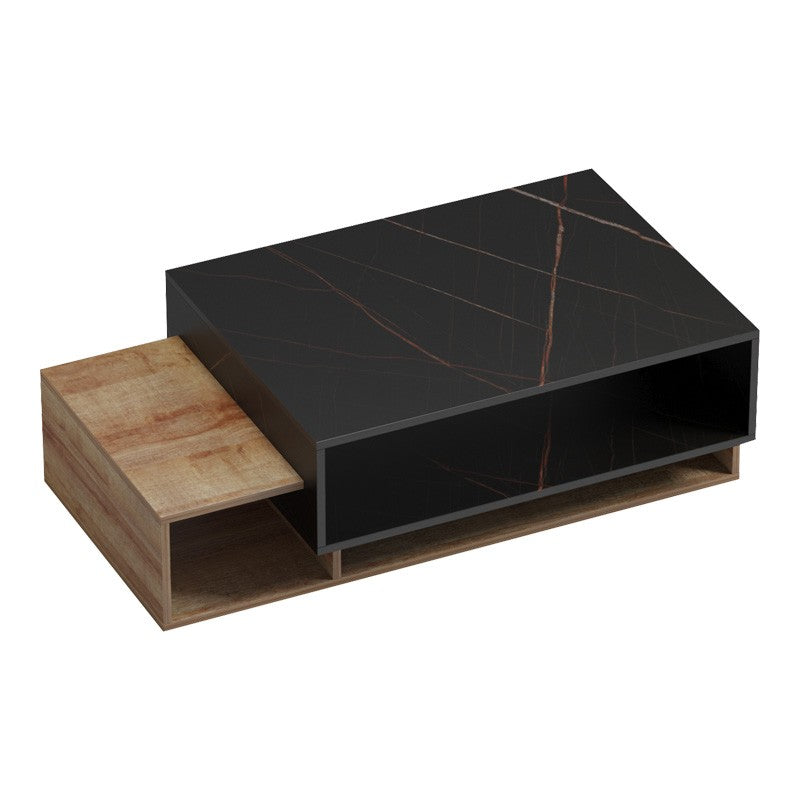 Table basse bois chêne effet marbre noir 105x50x32 cm