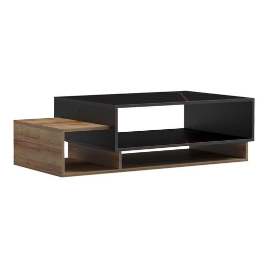 Table basse bois chêne effet marbre noir 105x50x32 cm