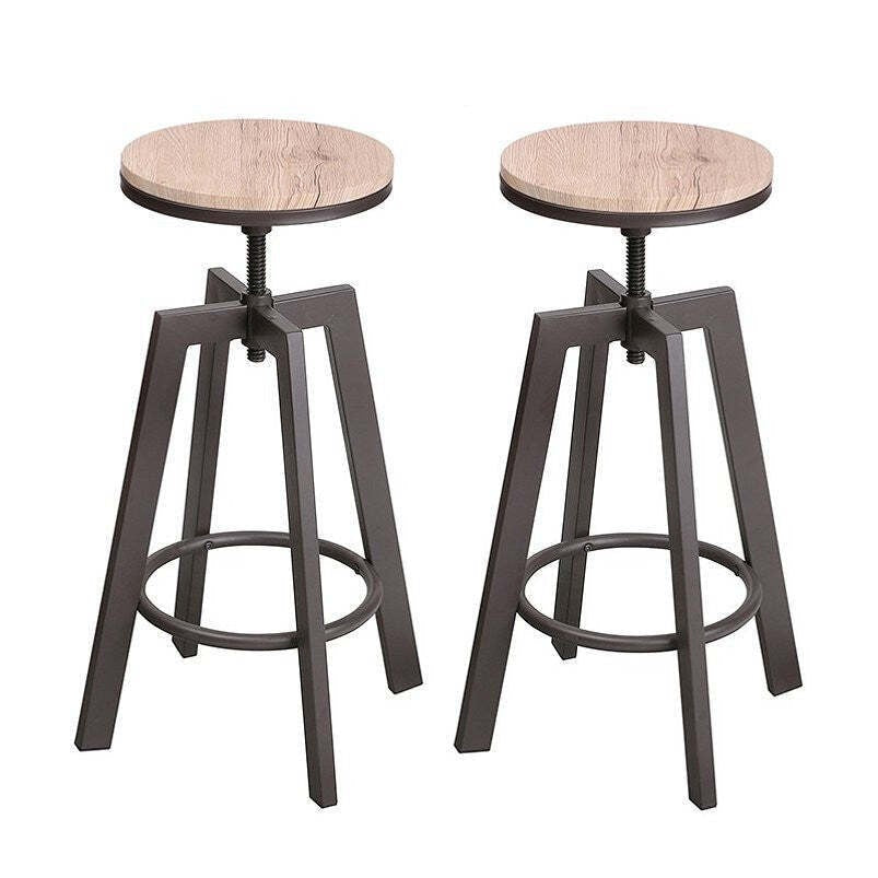 Lot de 2 Tabourets de Bar, Collection Factory, Bois, diam 43 hauteur 63/80 cm