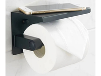 Suppot Porte rouleau papier toilette avec tablette pour téléphone noir loft wc acier