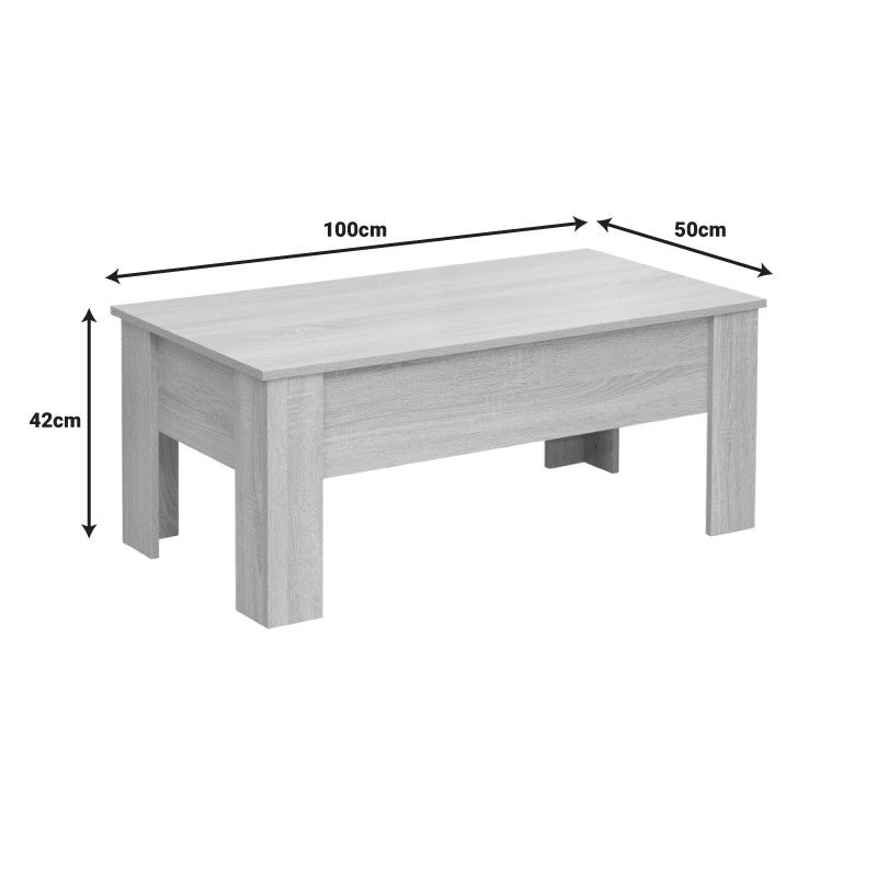 Table basse relevable bois chêne 100x50x42 cm
