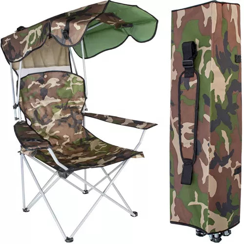 Chaise de pêche camping camo avec toit pliable