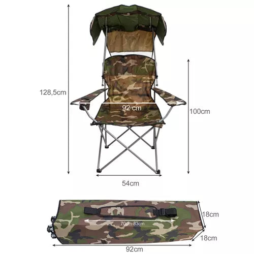 Chaise de pêche camping camo avec toit pliable