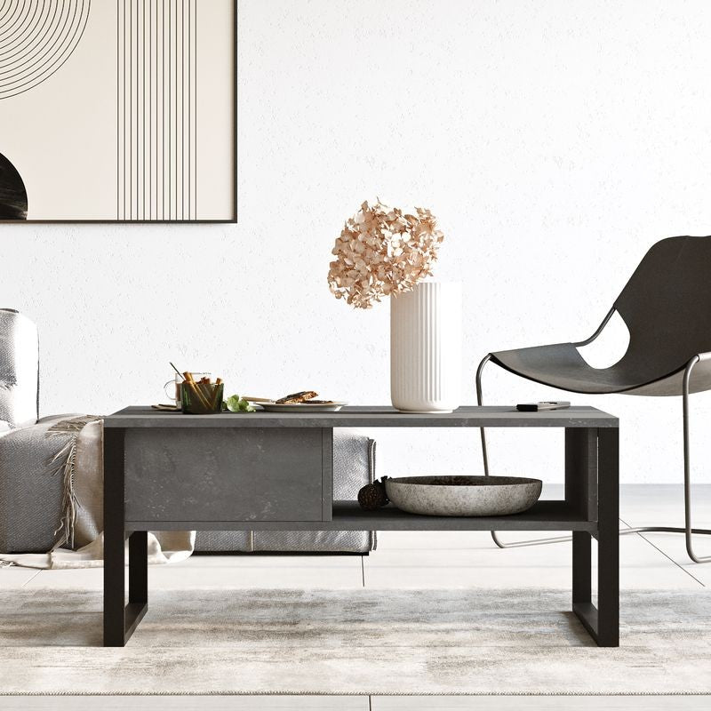 Table basse bois anthracite antique noir 100x60x44,5 cm