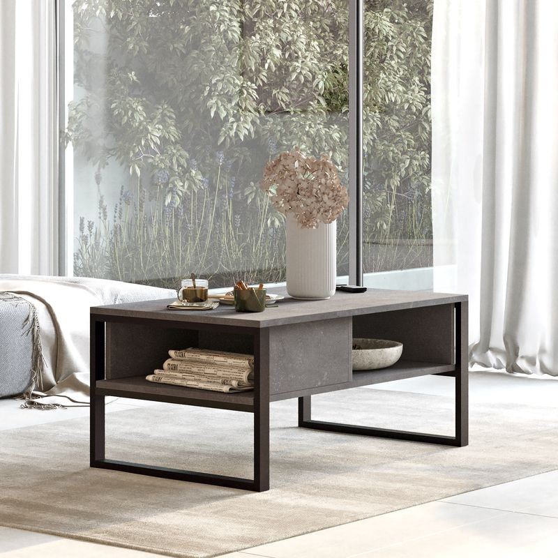 Table basse bois anthracite antique noir 100x60x44,5 cm