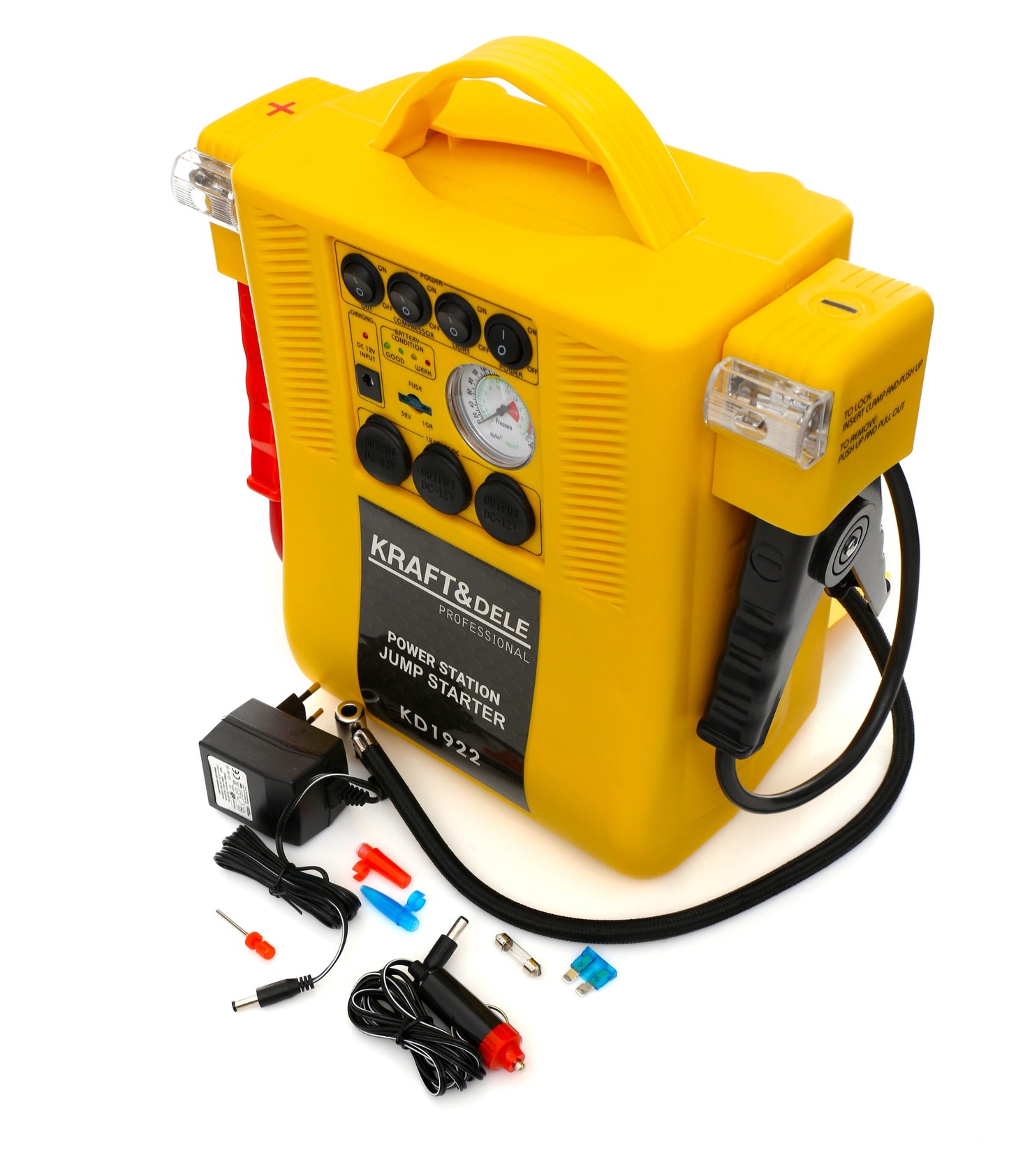 Démarreur multifonctions 4 en 1 : démarreur, compresseur, lampe torche