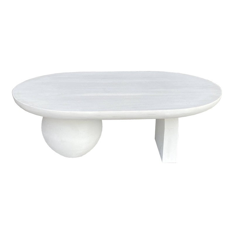 Table basse bois d'acacia massif  blanche 110x72x38 cm