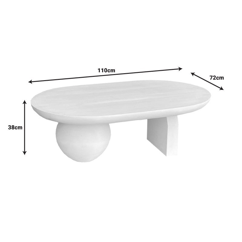 Table basse bois d'acacia massif  blanche 110x72x38 cm