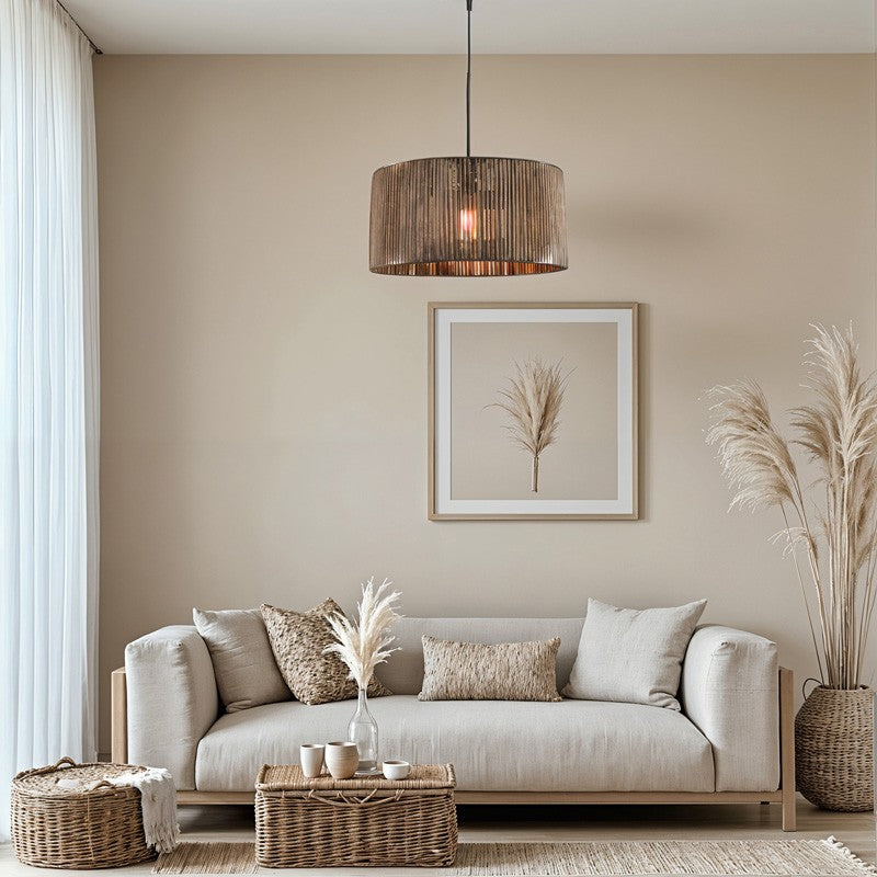 Suspension luminaire plafonnier abat jour marron 40x20 cm