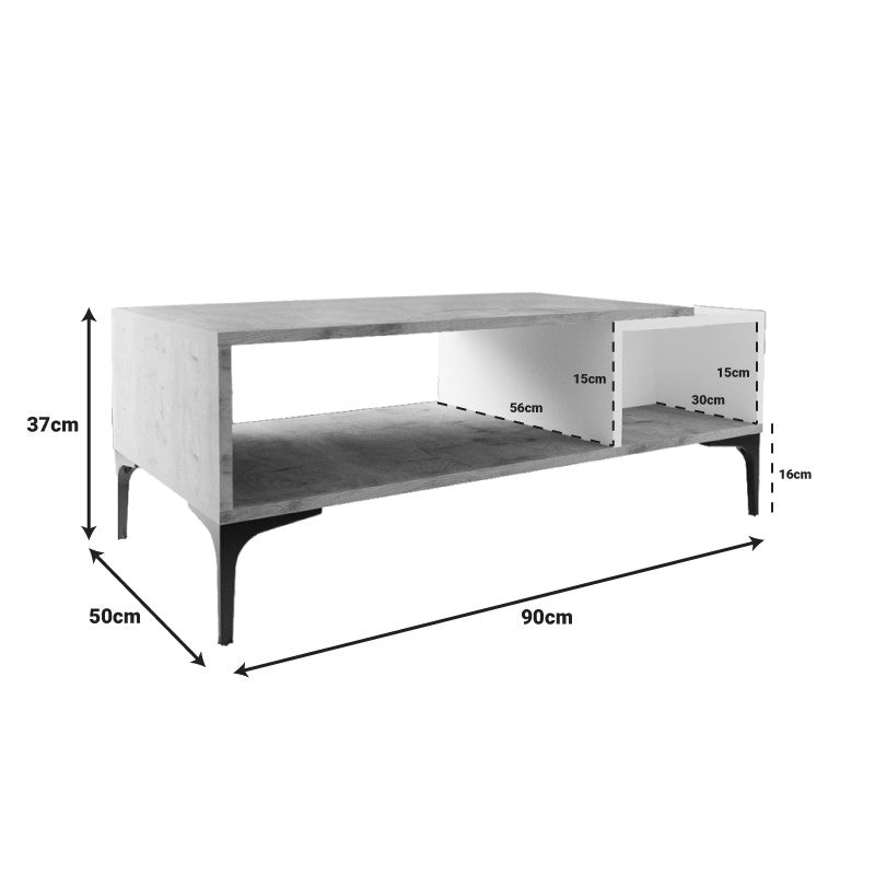Table basse bois chêne blanc 90x50x37 cm