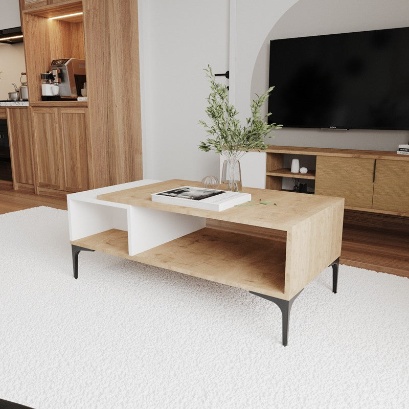 Table basse bois chêne blanc 90x50x37 cm