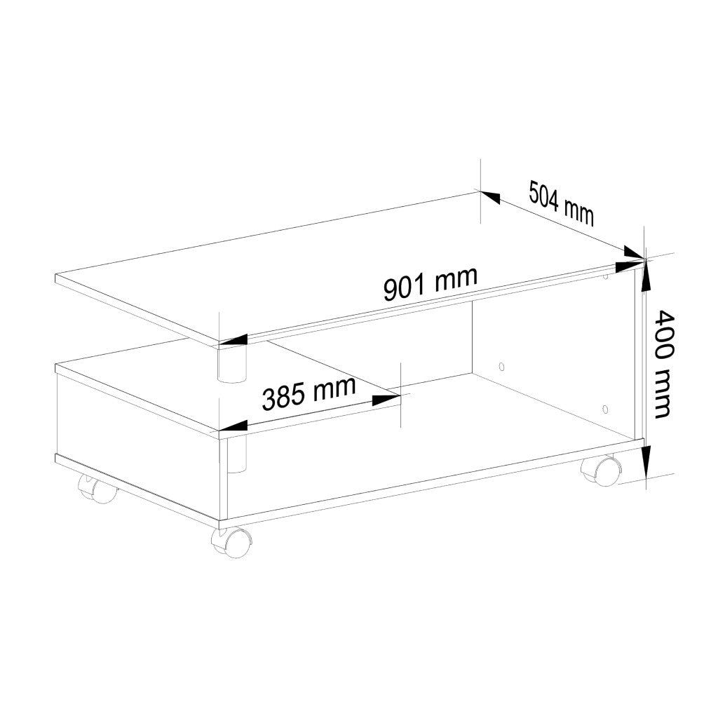 Table Basse Sur Roulettes, RONI  Blanche 90x51x40 Cm