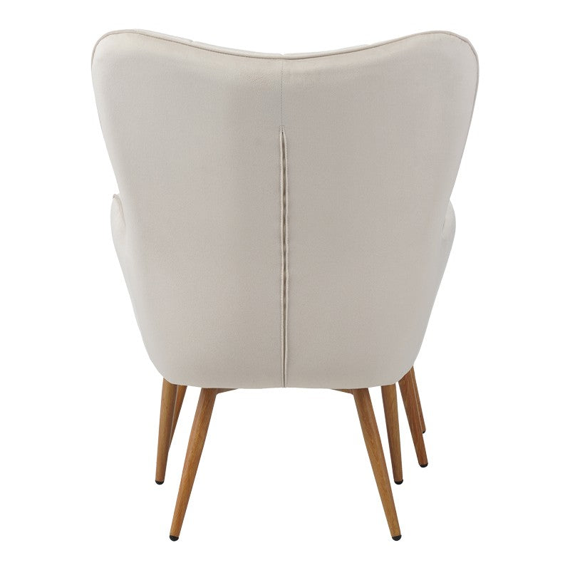 Fauteuil Maddison avec repose-pieds-coussin velours Blanc-creme 68x72x98cm