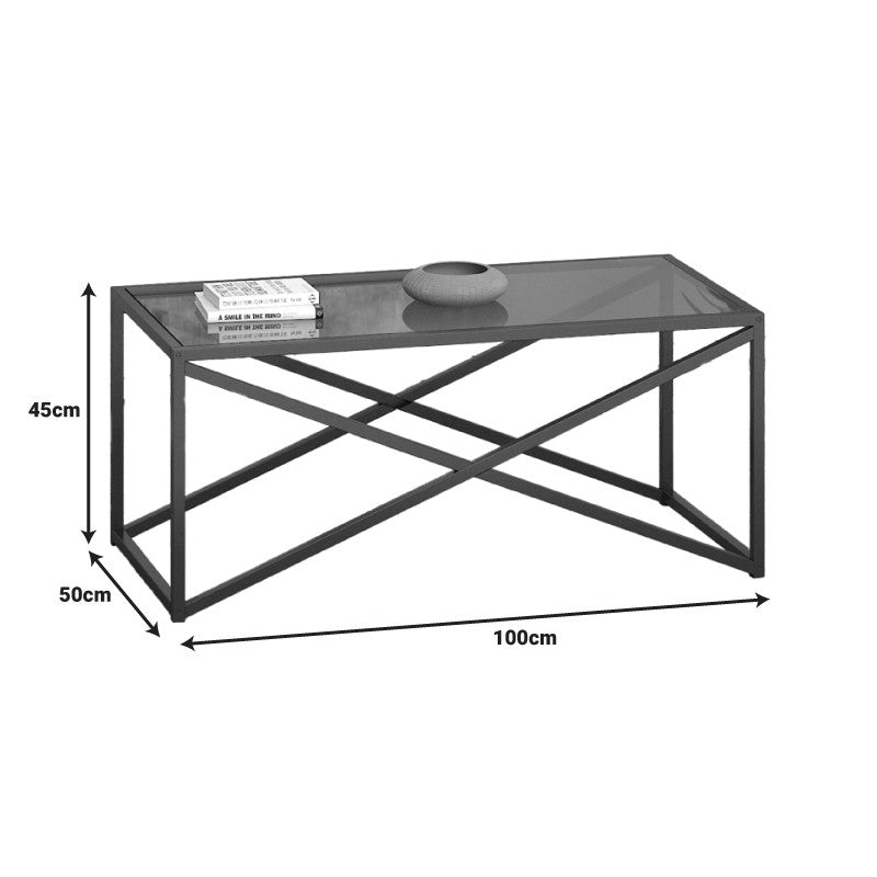Table basse en métal  en verre 100x50x45 cm